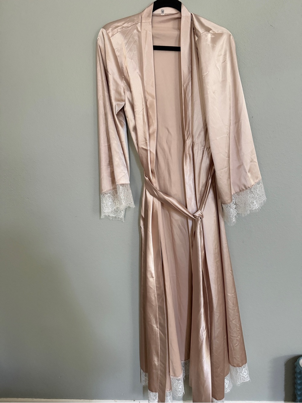 Satin Lace-Trim Robe - Dusty Blush